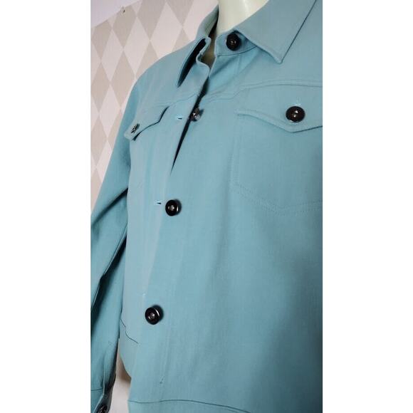 Karen Martini Button Up Unlined Jean Style Jacket, Sz 8, Aqua - Picture 2 of 6